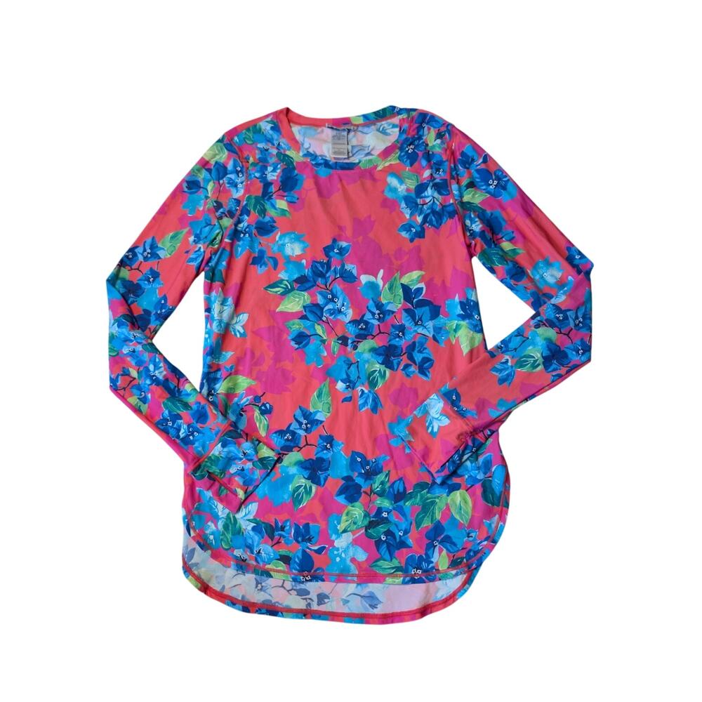 Tommy Bahama Women's Pink Floral Long Sleeve Rash Guard Swim Shirt Top Size S